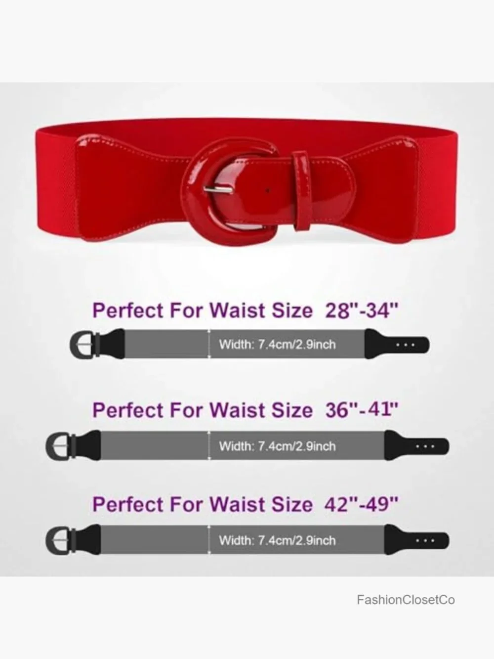 Wide Stretch Belt, Vintage Chunky Buckle Elastic Patent Leather Belt for Dress